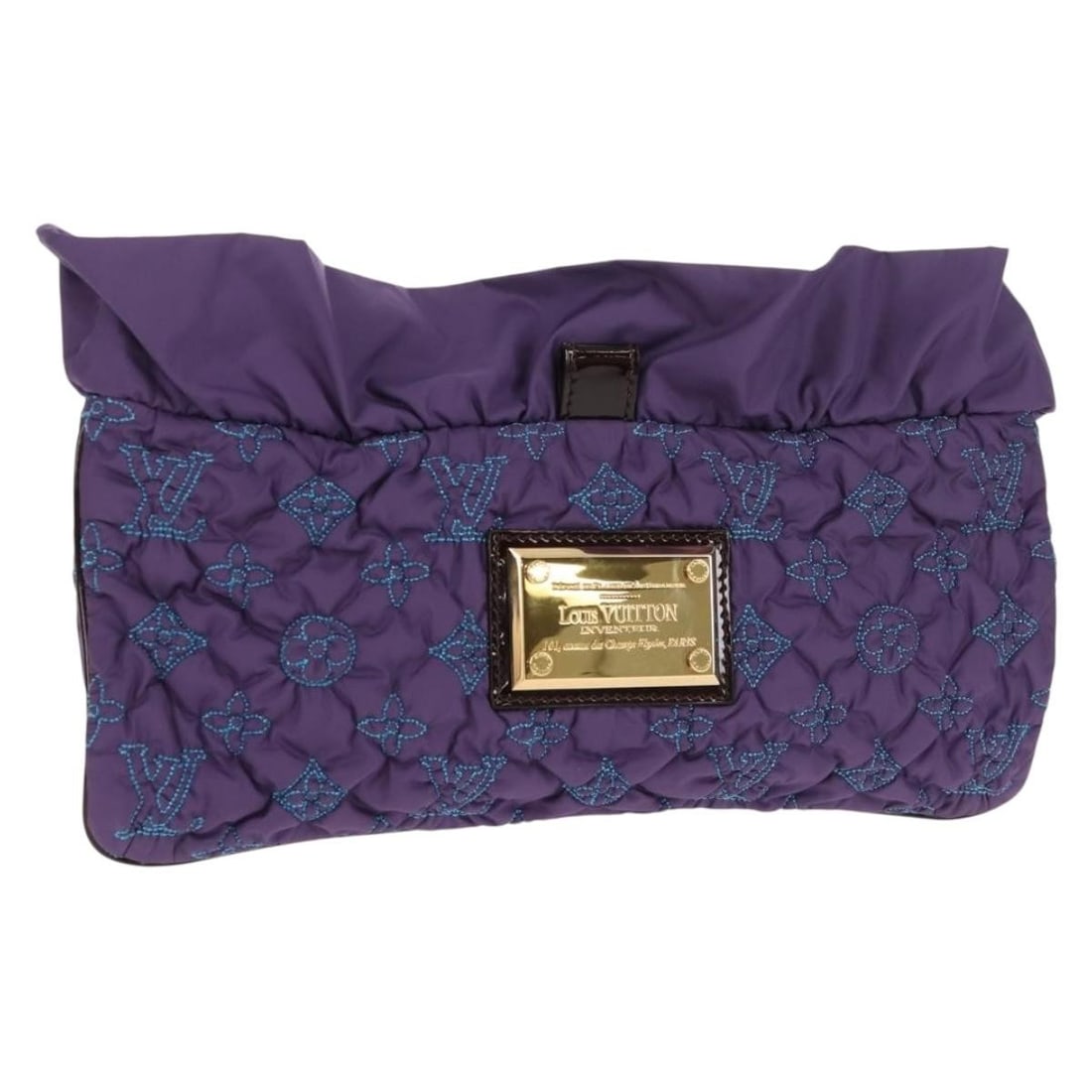 LOUIS VUITTON Monogram Satin Pochette Devi MM Clutch Bag Purple M93197 Auth (1 of 18)