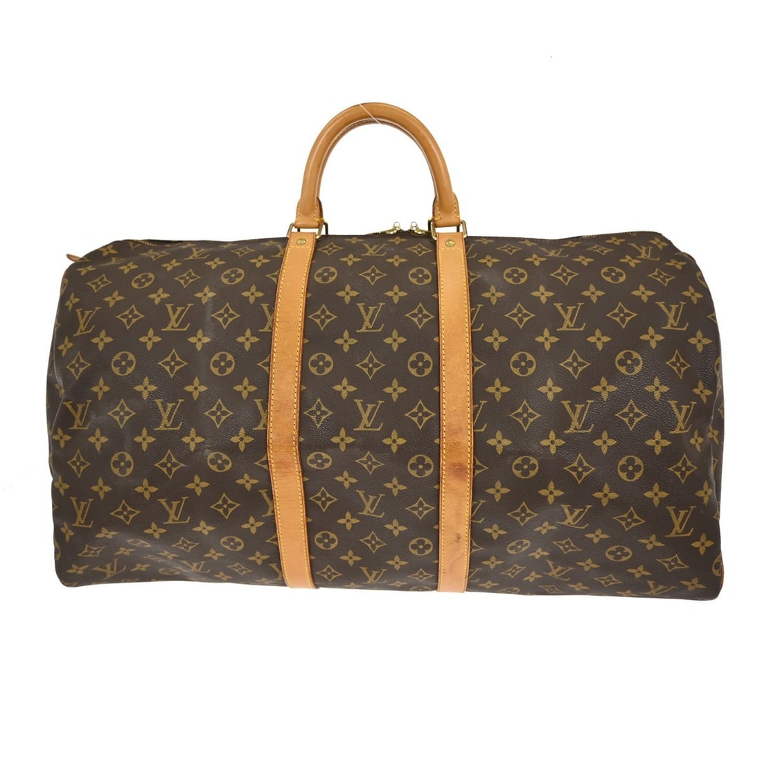 Louis Vuitton Keepall Monogram Canvas Unisex Travel Bag 55cm: Louis Vuitton Keepall Monogram Canvas Unisex Travel Bag 55cm The Louis Vuitton Keepall Bag is crafted from the brand's iconic brown monogram canvas and designed for unisex use. This bag features leath