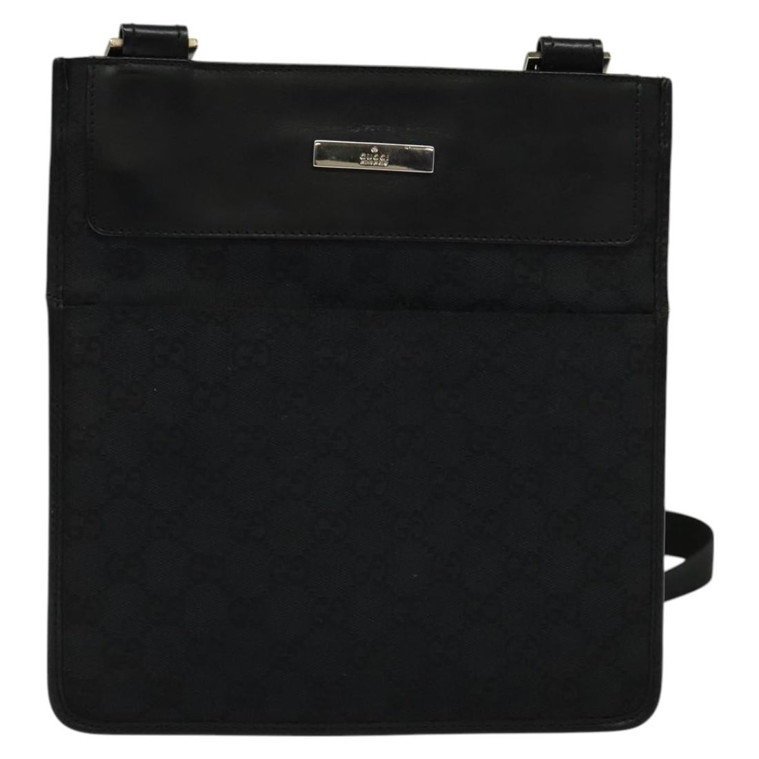 Gucci Black Canvas Vintage Flat Messenger Shoulder Bag Unisex: Gucci Black Canvas Vintage Flat Messenger Shoulder Bag Unisex This pre-owned Gucci Vintage Flat Messenger Bag features black GG canvas and is designed for unisex use. The bag shows signs of wear, incl