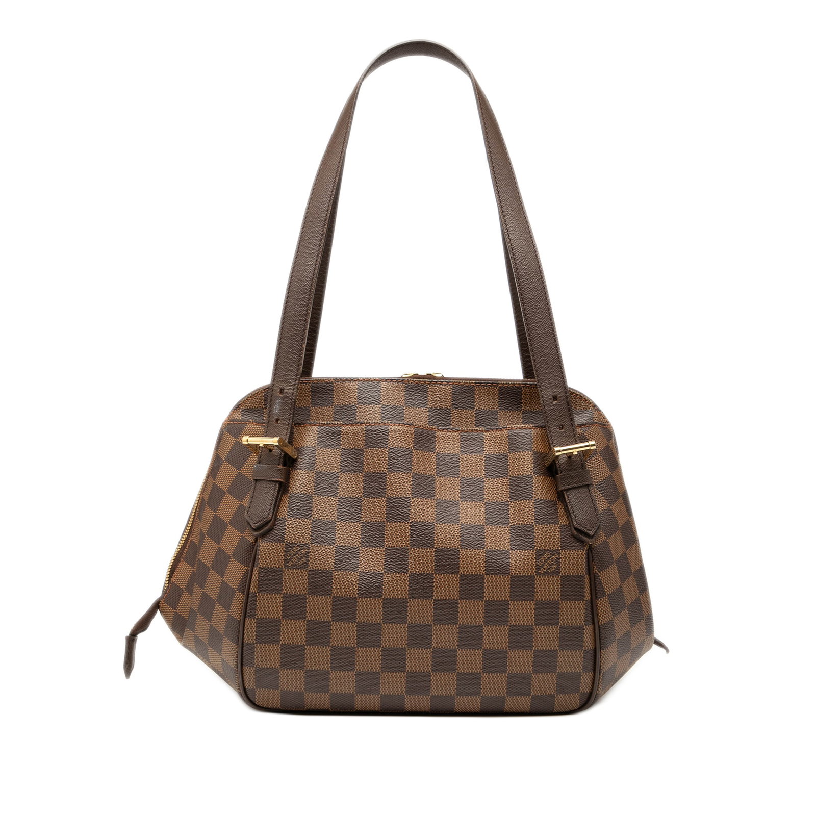 Louis Vuitton Belem MM Brown Damier Ebene Canvas Shoulder Bag: Louis Vuitton Belem MM Brown Damier Ebene Canvas Shoulder Bag This Louis Vuitton Damier Ebene Belem MM handbag features a signature damier ebene canvas body with leather trim, flat leather straps, a t