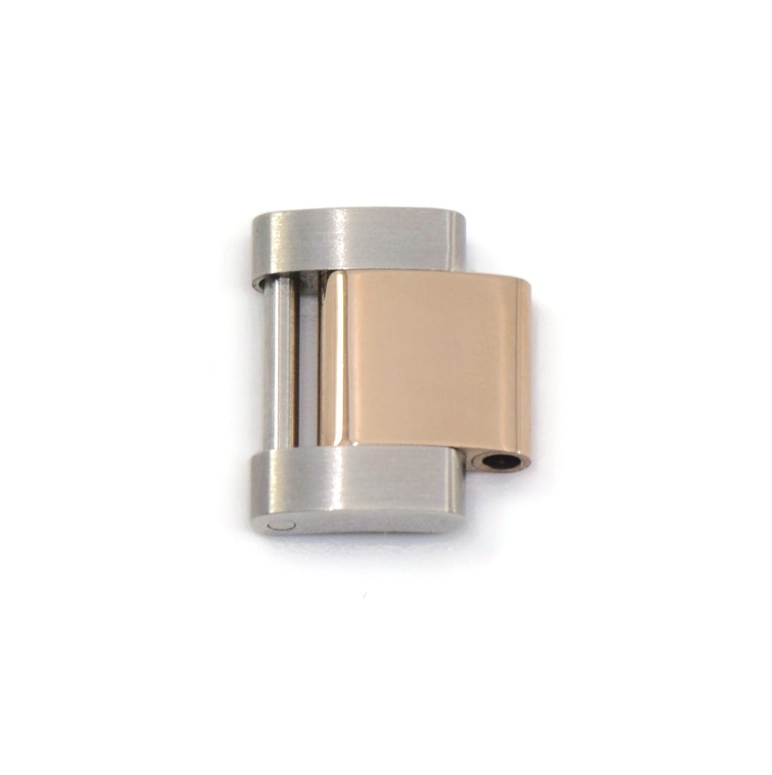 Rolex Authentic 18K Rose Gold Stainless Steel Band Link 15.5mm: Rolex Authentic 18K Rose Gold Stainless Steel Band Link 15.5mm This authentic Rolex band link is crafted from 18K rose gold and stainless steel, designed specifically to fit new style Oyster bracelets