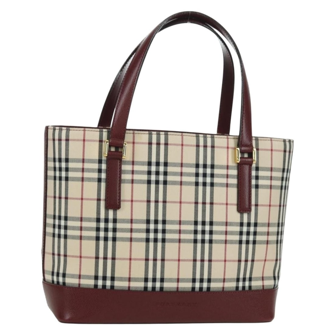Burberry Nova Check Beige Canvas Leather Women's Handbag Gold Accents: Burberry Nova Check Beige Canvas Leather Women's Handbag Gold Accents This Burberry Nova Check handbag features a beige and gold canvas exterior accented with leather trim. Designed for women, the bag