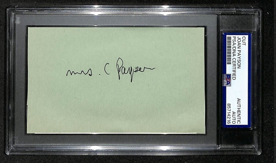 Joan Payson Autograph 3x5 Mets Index Card PSA DNA Certified BA204674: Joan Payson Autograph 3x5 Mets Index Card PSA DNA Certified BA204674 This is an original 3x5 index card signed by Joan Payson, associated with the New York Mets. The card has been authenticated by PSA