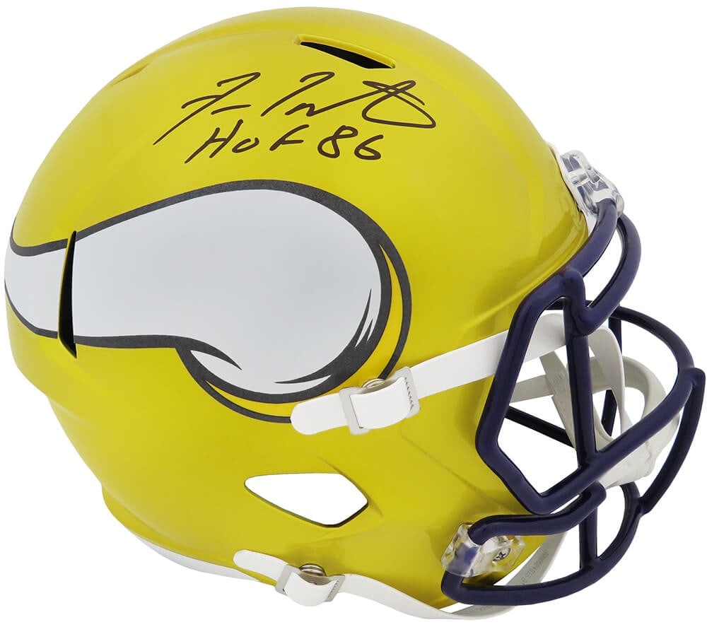 Fran Tarkenton Signed Minnesota Vikings Flash Helmet with HOF 86 Inscription COA: Fran Tarkenton Signed Minnesota Vikings Flash Helmet with HOF 86 Inscription COA This is a full-size replica helmet of Fran Tarkenton, a legendary player for the Minnesota Vikings. The helmet features