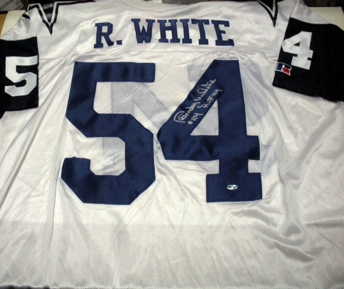 Randy White Autographed Dallas Cowboys Russell White Jersey With COA: Randy White Autographed Dallas Cowboys Russell White Jersey With COA This is a pre-owned, officially licensed Dallas Cowboys jersey by Russell, signed by Randy White. The jersey is an original item an