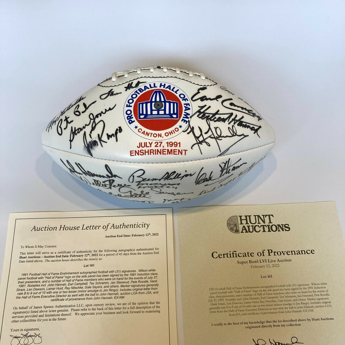 1991 Signed Football Hall of Fame 31 Signatures JSA COA: 1991 Signed Football Hall of Fame 31 Signatures JSA COA This 1991 Football Hall of Fame Enshrinement autographed football features an impressive collection of 31 signatures from notable figures, inclu