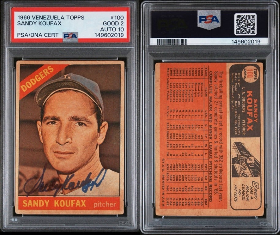 1966 Topps Venezuela Sandy Koufax Signed Card PSA 2 Auto 10 Dodgers (1 of 1)