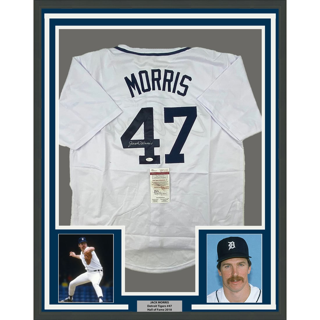 Framed Jack Morris Autographed Detroit Tigers Jersey JSA COA 33x42: Framed Jack Morris Autographed Detroit Tigers Jersey JSA COA 33x42 This professionally framed and matted display features an autographed Jack Morris jersey from the Detroit Tigers, a stunning piece fo