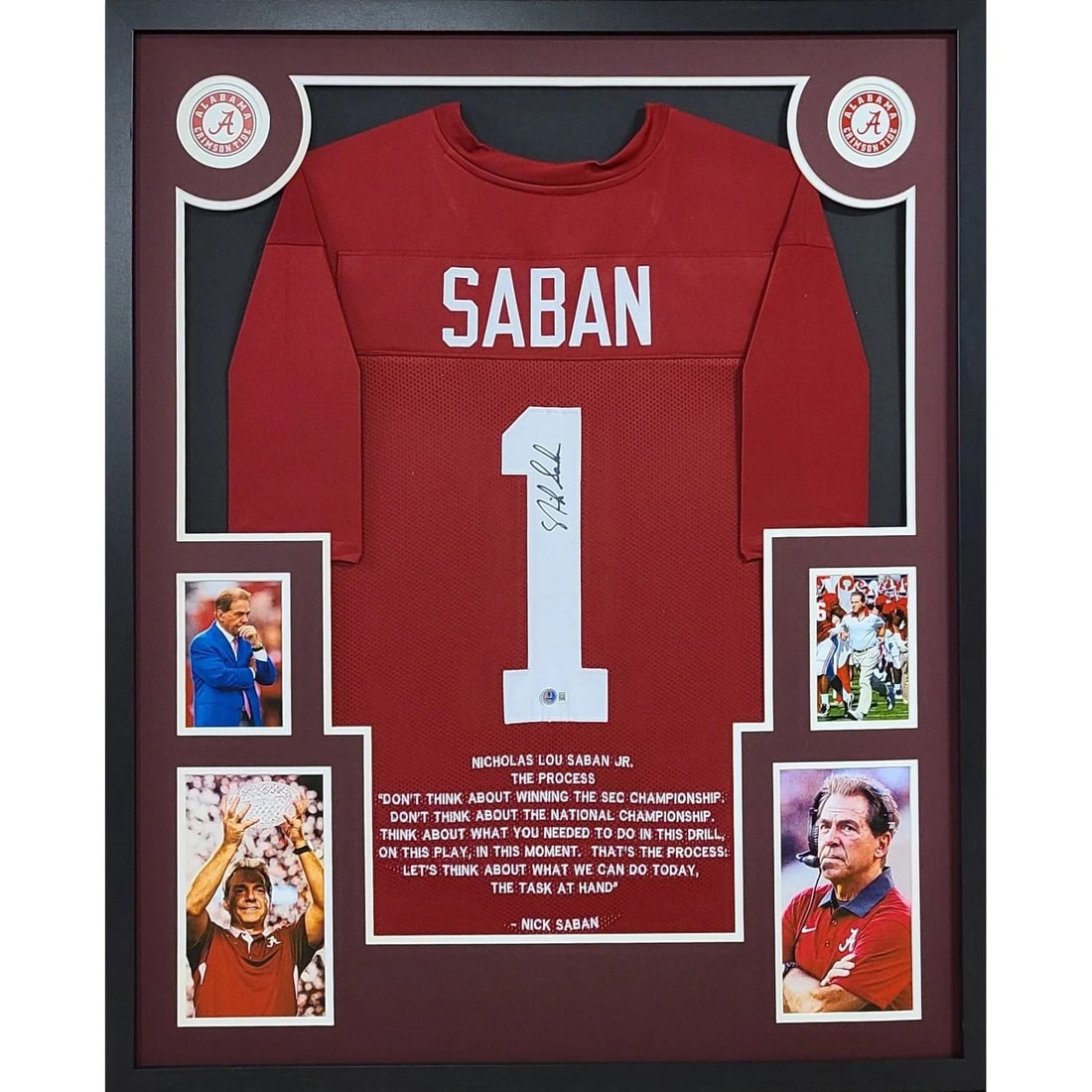 Framed Alabama Jersey Signed by Nick Saban with Beckett Authentication (1 of 2)
