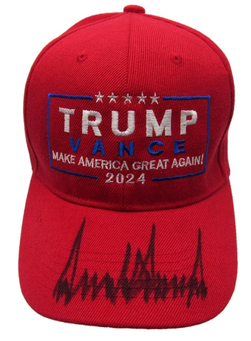 Donald Trump Autographed Red TRUMP VANCE 2024 Hat With PSA DNA Authentication (1 of 10)