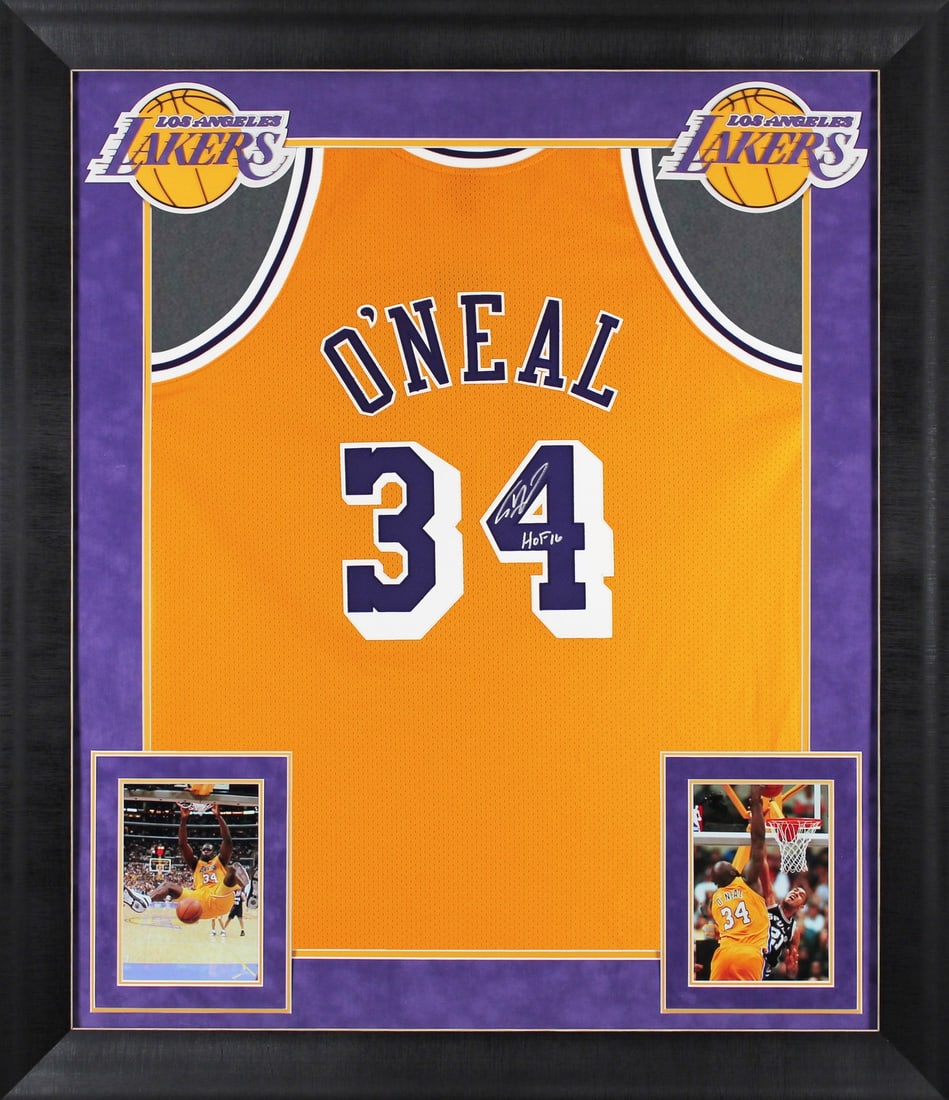 Shaquille O'Neal Signed Yellow 1996-97 Lakers Framed Jersey HOF 16 BAS Authenticated (1 of 2)
