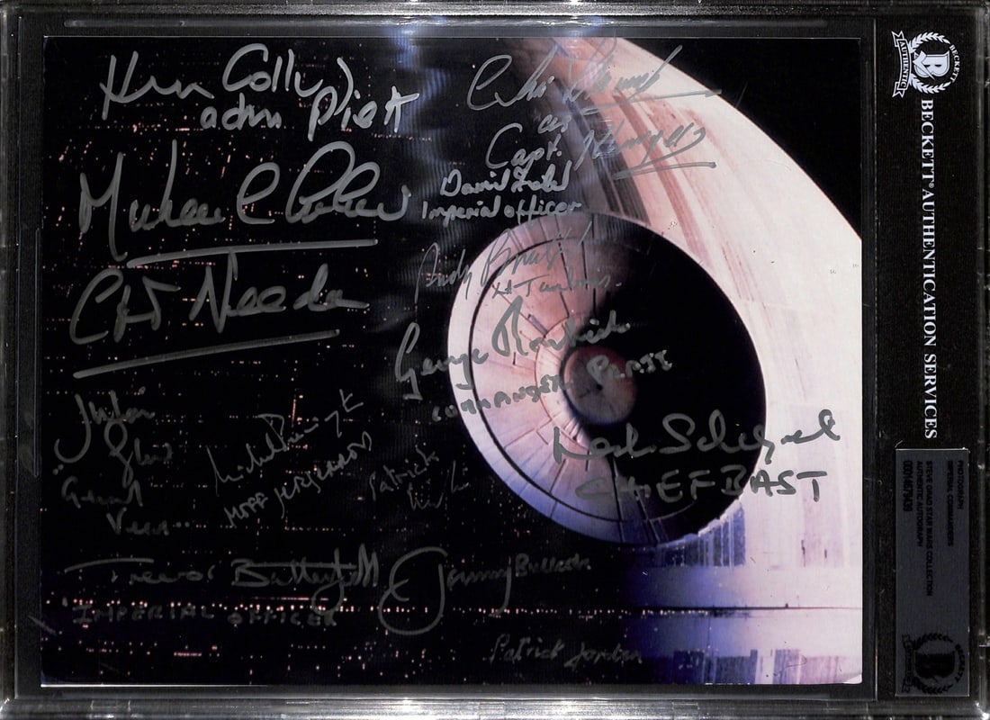 Star Wars Multi-Signed 8x10 Photo 13 Imperial Commanders Beckett Certified: Star Wars Multi-Signed 8x10 Photo 13 Imperial Commanders Beckett Certified This extraordinary multi-signed 8x10 color photo showcases the Death Star and features 13 autographs from notable actors who 