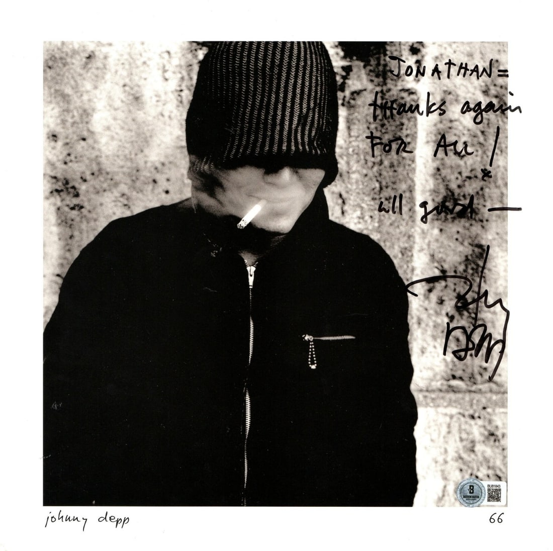 11.5x11.5 Photograph Inscribed To Jonathan Signed by Johnny Depp Beckett Authenticated (1 of 2)
