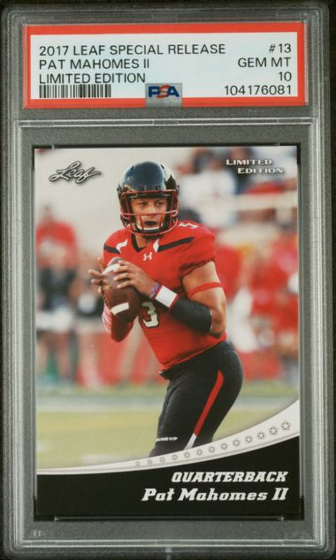 2017 Leaf Draft Patrick Mahomes II #13 Special Release LE RC PSA 10: 2017 Leaf Draft Patrick Mahomes II #13 Special Release LE RC PSA 10 This is a graded 2017 Leaf Draft Patrick Mahomes II #13 Special Release Limited Edition Rookie Card (RC) with a PSA grade of 10, ind