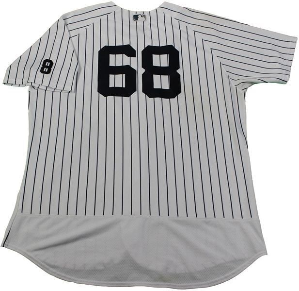 Dellin Betances Game Used Yankees Jersey 9-14-16 Steiner COA Yogi Berra Patch: Dellin Betances Game Used Yankees Jersey 9-14-16 Steiner COA Yogi Berra Patch This authentic game-used New York Yankees jersey was worn by Dellin Betances during a game on September 14, 2016. It featu