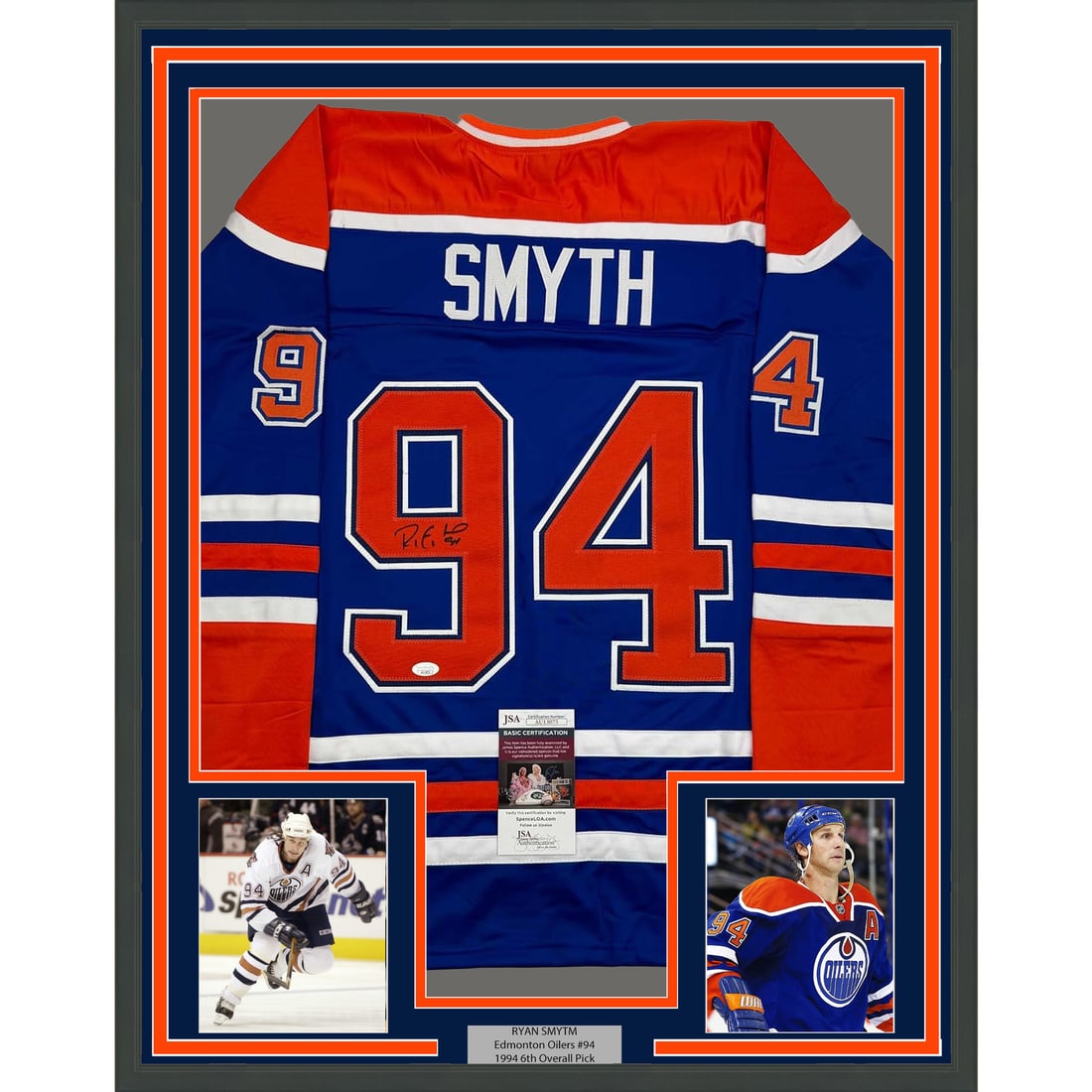 Framed Signed Ryan Smyth Jersey 35x39 Edmonton Oilers JSA COA: Framed Signed Ryan Smyth Jersey 35x39 Edmonton Oilers JSA COA This professionally framed and matted collectible features an authentic autographed hockey jersey of Ryan Smyth, a legendary player from t