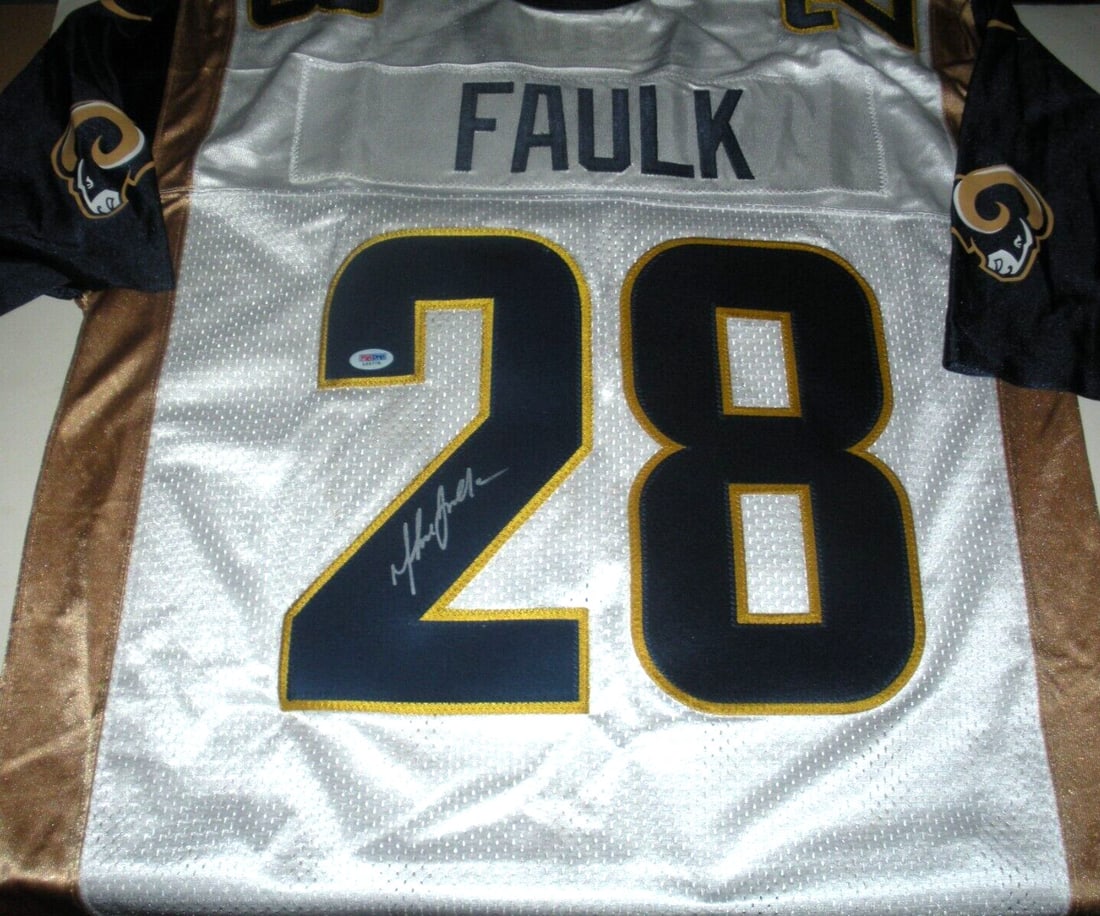 Nike St. Louis Rams jersey autographed by Marshall Faulk with PSA DNA COA: Nike St. Louis Rams jersey autographed by Marshall Faulk with PSA DNA COA This official licensed Nike jersey is signed by Marshall Faulk of the St. Louis Rams. The signature is authenticated with PSA/