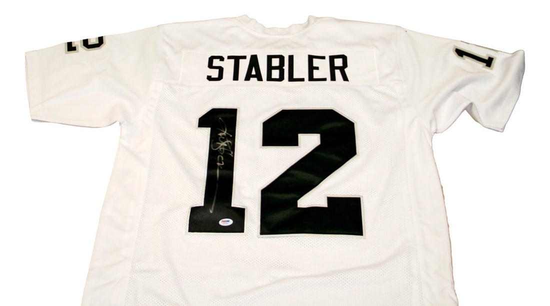 Ken Stabler Signed Oakland Raiders Football Jersey PSA Authenticated: Ken Stabler Signed Oakland Raiders Football Jersey PSA Authenticated Own a piece of football history with this Ken Stabler autographed football jersey. This original jersey features the signature of t
