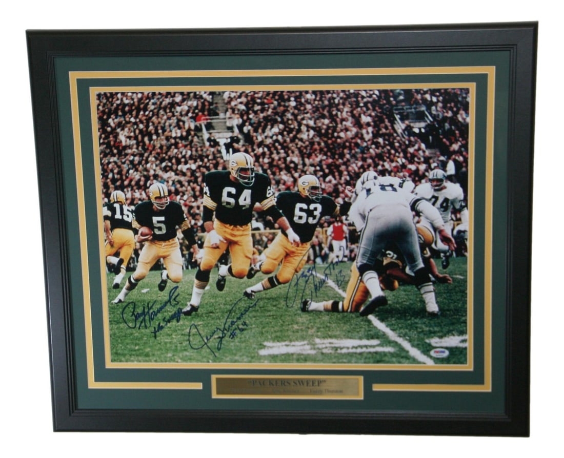 Framed 20x16 Green Bay Packers Photo Signed by Hornung Kramer Thurston PSA Authenticated (1 of 3)