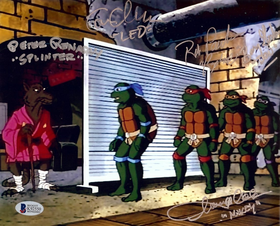 Teenage Mutant Ninja Turtles 8X10 Photo 5 Cast Signatures Beckett Authenticated: Teenage Mutant Ninja Turtles 8X10 Photo 5 Cast Signatures Beckett Authenticated This is a signed photograph featuring the cast of the beloved Teenage Mutant Ninja Turtles. The 8x10 photo showcases the