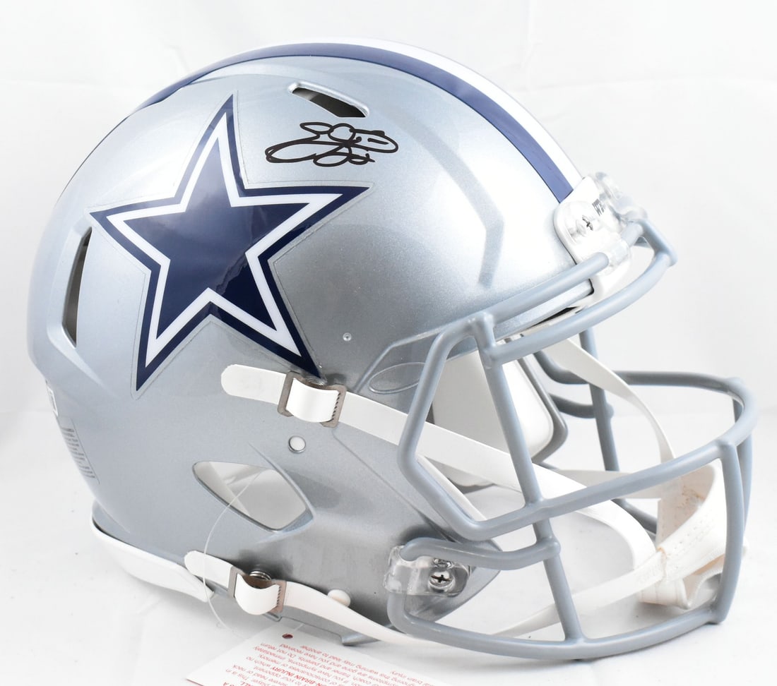 Dallas Cowboys Full Size Authentic Helmet Signed by Emmitt Smith Beckett Holo: Dallas Cowboys Full Size Authentic Helmet Signed by Emmitt Smith Beckett Holo This is an original Dallas Cowboys full-size Speed Authentic helmet signed by Emmitt Smith. The helmet is associated with 