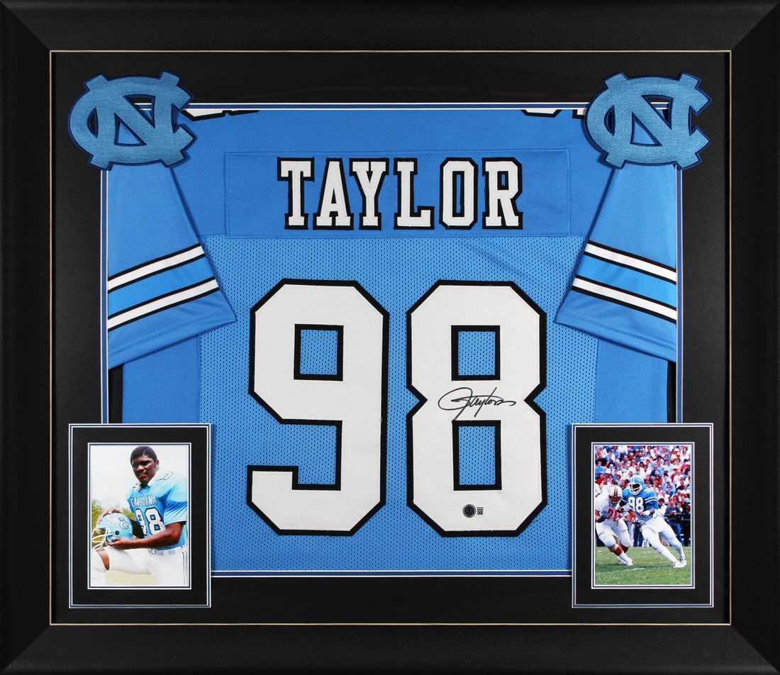 Lawrence Taylor Signed Light Blue Framed Jersey North Carolina Tar Heels BAS Authenticated (1 of 2)