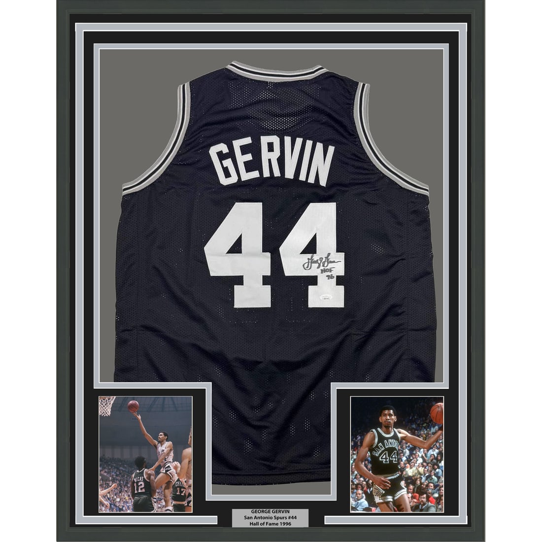 George Gervin Signed Spurs Jersey in 35x39 Frame with Beckett COA (1 of 2)