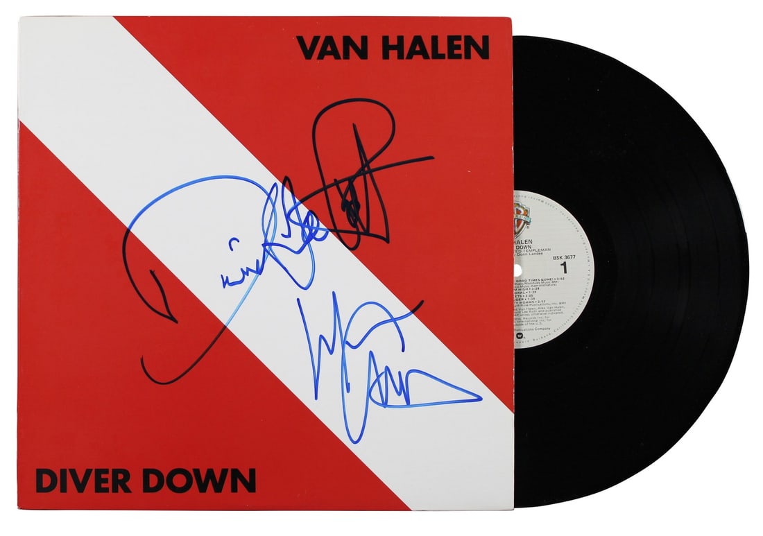 David Lee Roth Michael Anthony Signed Diver Down Vinyl with Beckett COA: David Lee Roth Michael Anthony Signed Diver Down Vinyl with Beckett COA This original Diver Down album, featuring the iconic signatures of David Lee Roth and Michael Anthony from Van Halen, is a must-
