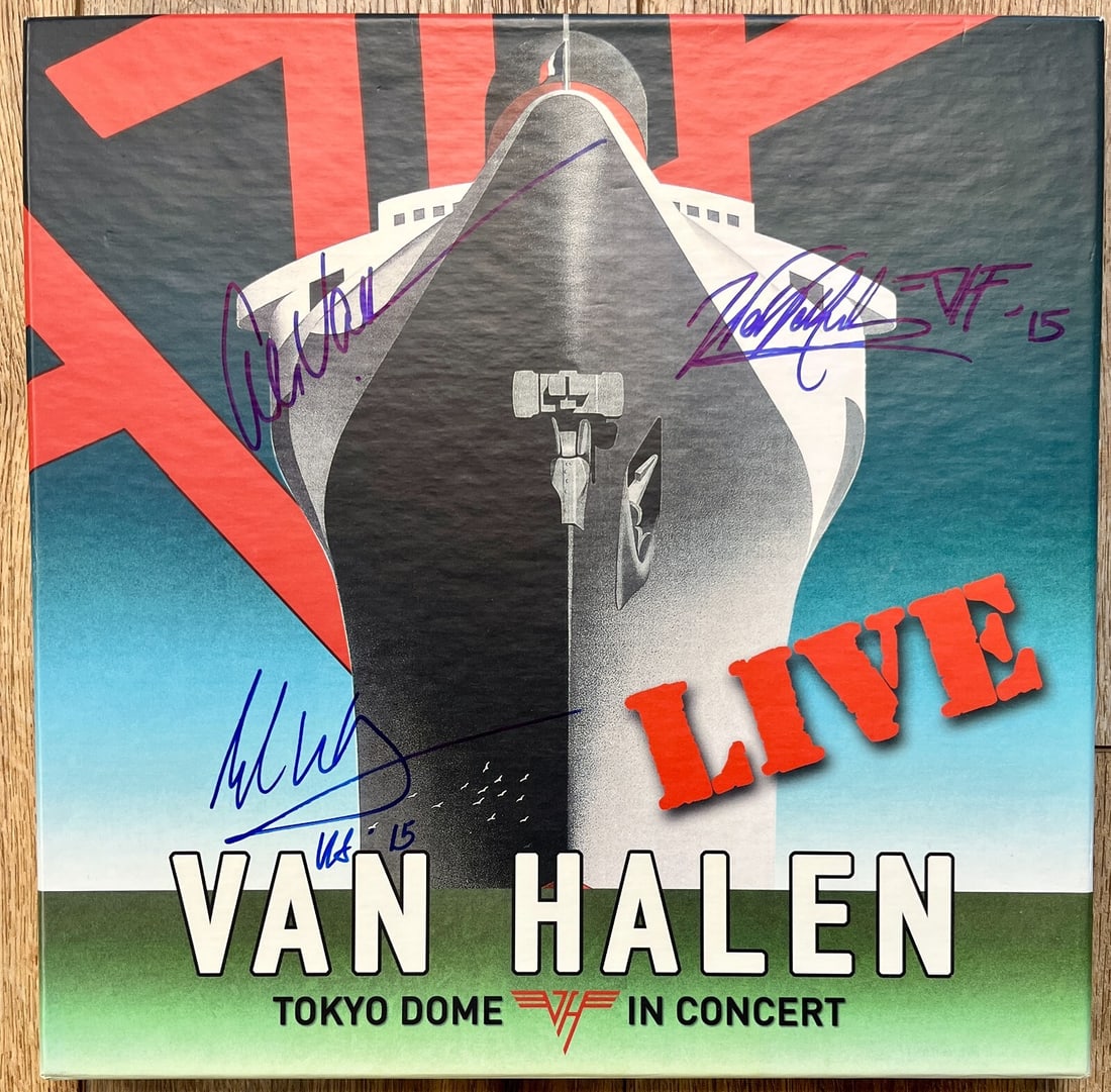 Van Halen Tokyo Dome Box Set Signed by Eddie Alex Wolfgang: Van Halen Tokyo Dome Box Set Signed by Eddie Alex Wolfgang This rare 2015 "Van Halen/Tokyo Dome" Box Set is a must-have for fans of the legendary rock band. Authentically signed by iconic members EDDI