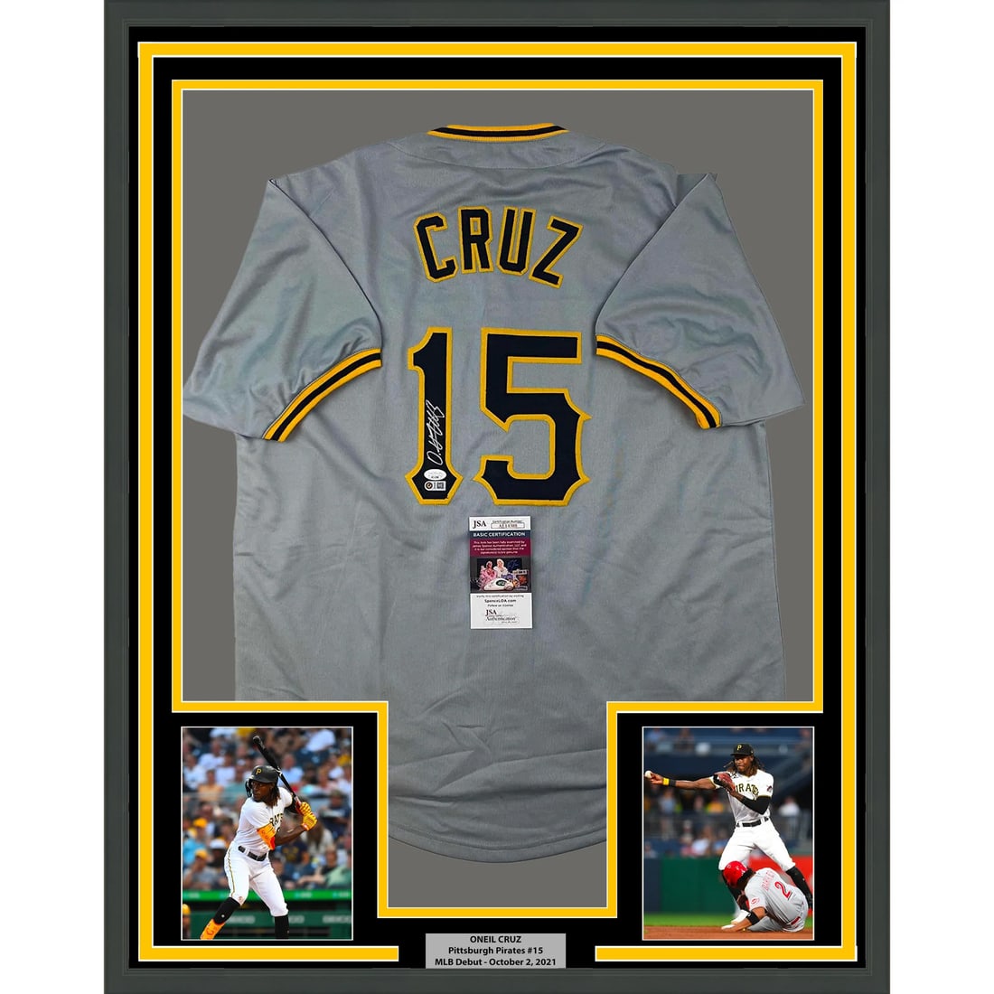 Framed Oneil Cruz Autographed Jersey Pittsburgh Pirates JSA COA 33x42 (1 of 2)