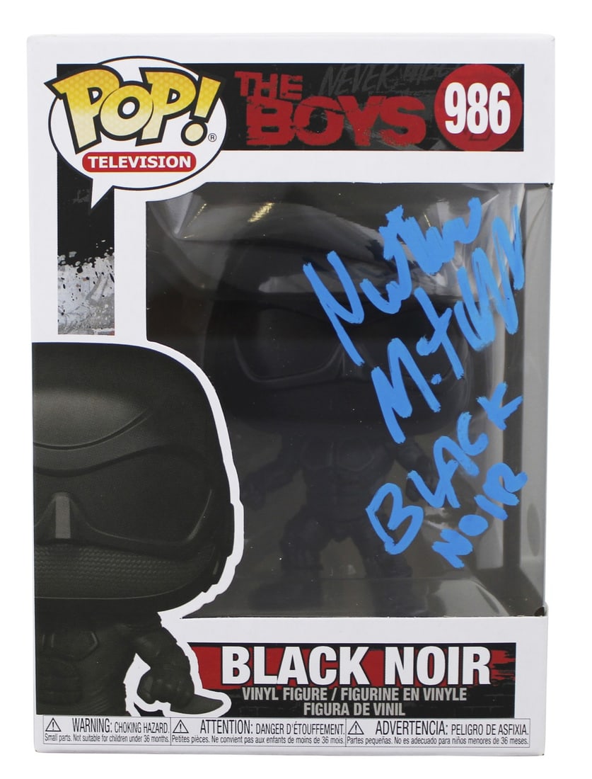 Nathan Mitchell Autographed Black Noir Funko Pop 986 With JSA COA The Boys: Nathan Mitchell Autographed Black Noir Funko Pop 986 With JSA COA The Boys This is a pre-owned Funko Pop Vinyl Figure #986 featuring Black Noir from The Boys, personally signed by Nathan Mitchell. The