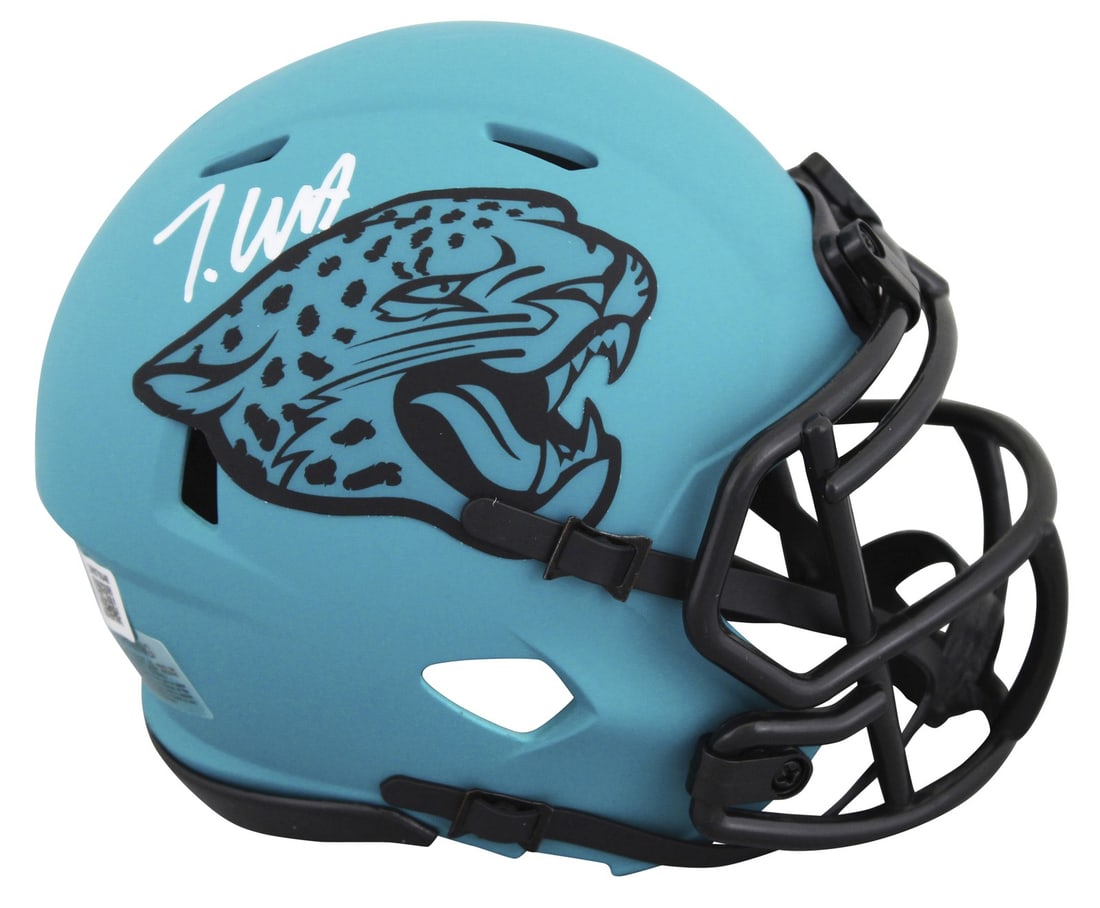 Travis Hunter Signed Jacksonville Jaguars Rave Speed Mini Helmet BAS Authenticated: Travis Hunter Signed Jacksonville Jaguars Rave Speed Mini Helmet BAS Authenticated This authentic alternate Rave Speed mini helmet has been personally signed by Travis Hunter of the Jacksonville Jagua