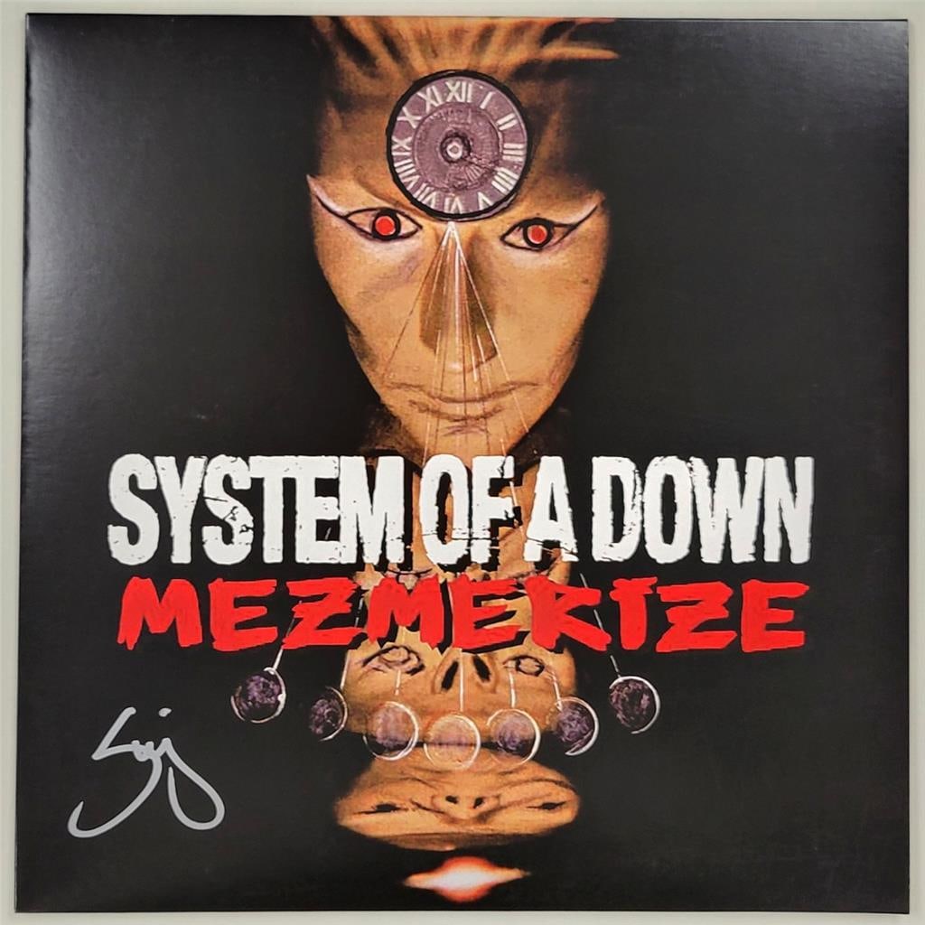 Mezmerize Album Cover Signed by Serj Tankian Beckett Authenticated: Mezmerize Album Cover Signed by Serj Tankian Beckett Authenticated This is an original System of a Down Mezmerize vinyl album cover signed by Serj Tankian. The autograph has been authenticated by Beck
