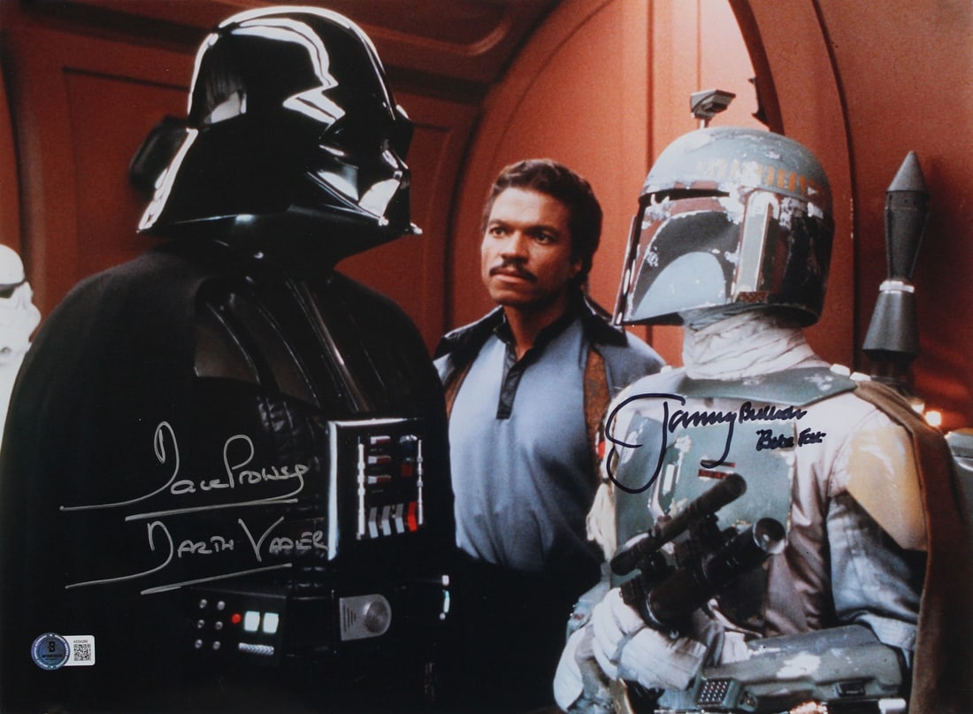 David Prowse Jeremy Bulloch Star Wars Signed 12x16 Photo BAS AE64266: David Prowse Jeremy Bulloch Star Wars Signed 12x16 Photo BAS AE64266 Capture a piece of cinematic history with this original 12x16 photograph featuring the iconic characters from Star Wars, personally
