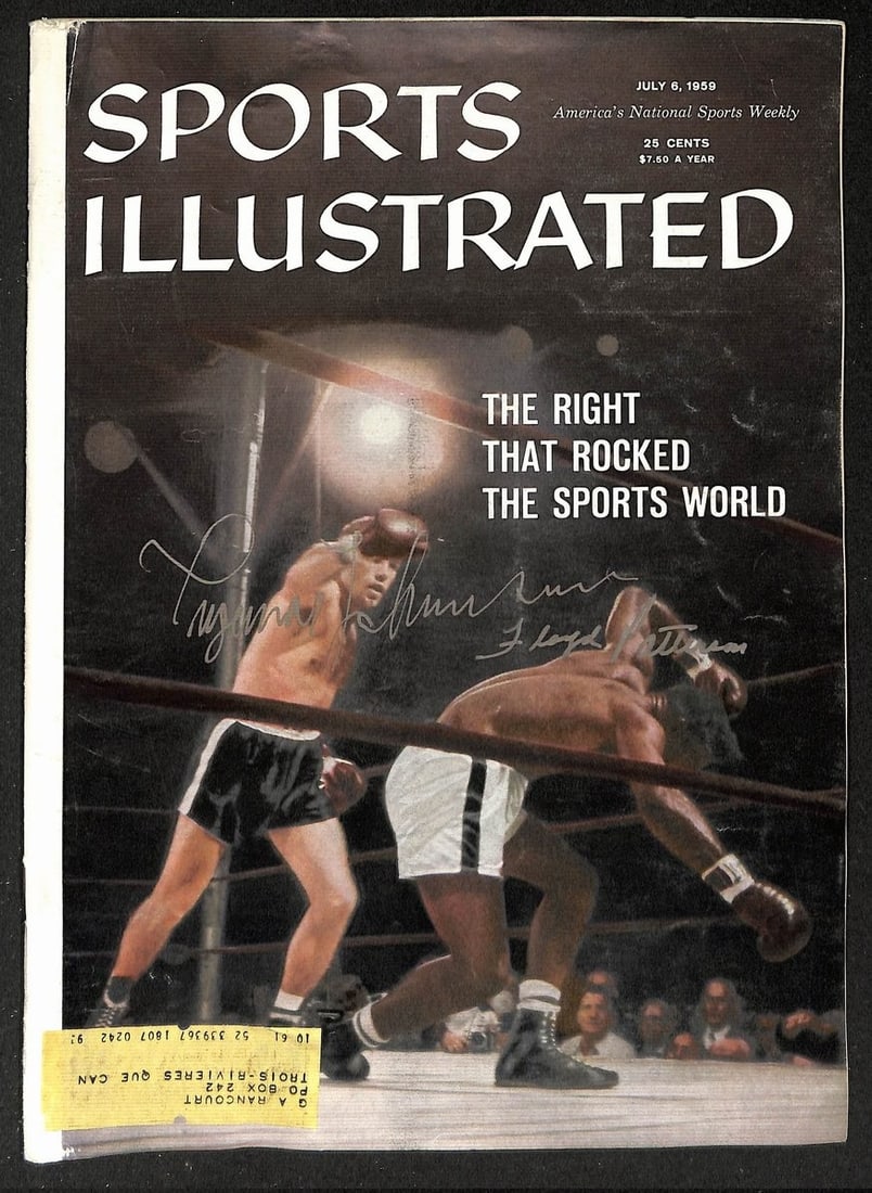 1959 Sports Illustrated Magazine Signed by Johansson and Patterson PSA DNA Authenticated: 1959 Sports Illustrated Magazine Signed by Johansson and Patterson PSA DNA Authenticated This is an original July 6, 1959 issue of Sports Illustrated magazine, dual-signed by boxing legends Ingemar Jo
