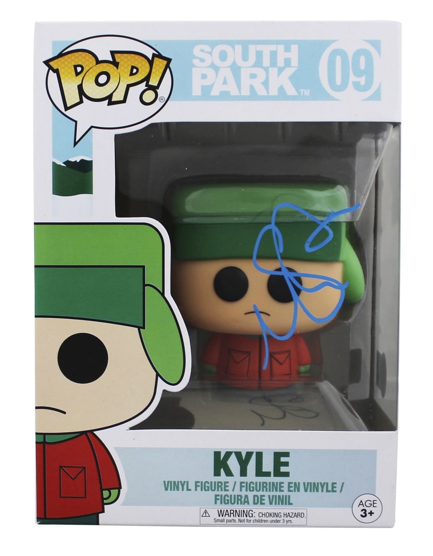 Matt Stone Autographed South Park Kyle 09 Funko Pop With Beckett Authentication: Matt Stone Autographed South Park Kyle 09 Funko Pop With Beckett Authentication This pre-owned Kyle #09 Funko Pop Vinyl Figure from South Park is personally signed by Matt Stone. The autograph has bee