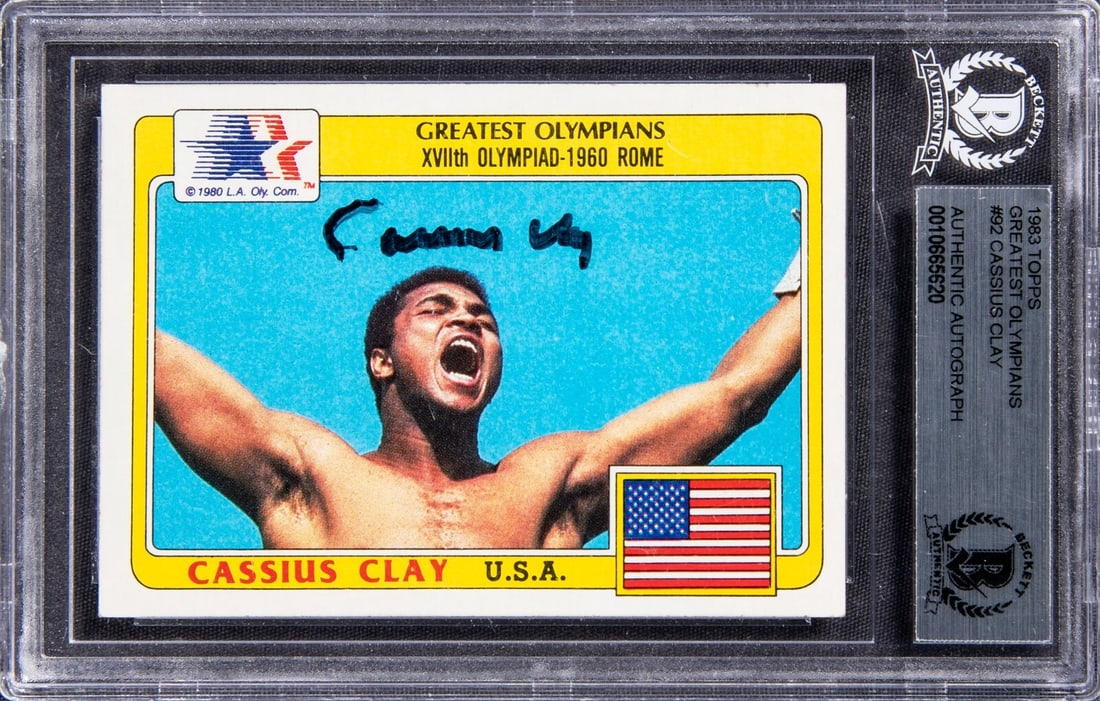 Cassius Clay Muhammad Ali Autographed 1983 Topps Olympians Boxing Card BGS Graded (1 of 2)