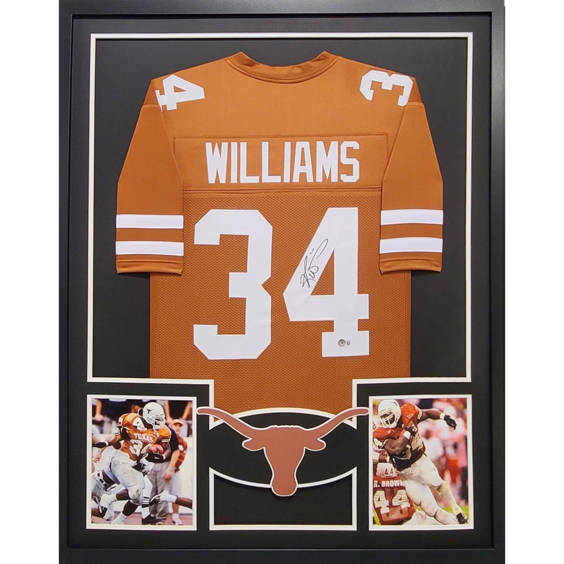 Ricky Williams Signed Framed Jersey Texas Longhorns Beckett Authenticated 42x34: Ricky Williams Signed Framed Jersey Texas Longhorns Beckett Authenticated 42x34 Celebrate the legacy of Ricky Williams with this autographed Texas Longhorns framed jersey. Authenticated by Beckett, a 