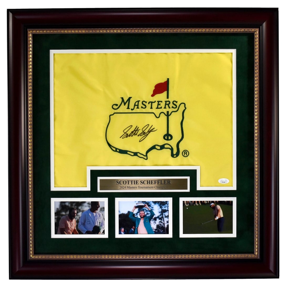 Framed Masters Pin Flag Signed by Scottie Scheffler with Photo Collage and JSA LOA (1 of 5)