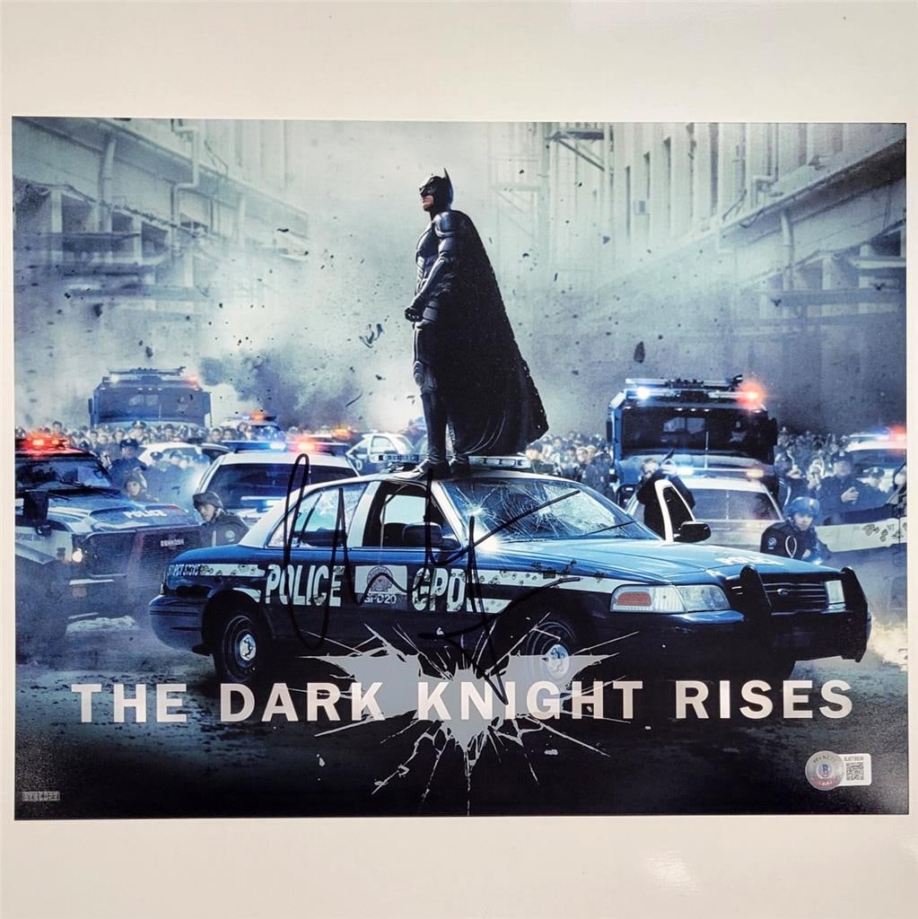 Christian Bale Autographed 11x14 Batman Photo Beckett Authenticated: Christian Bale Autographed 11x14 Batman Photo Beckett Authenticated This stunning 11x14 photograph from the iconic film "Batman: The Dark Knight Rises" showcases an authentic signature by the legendar
