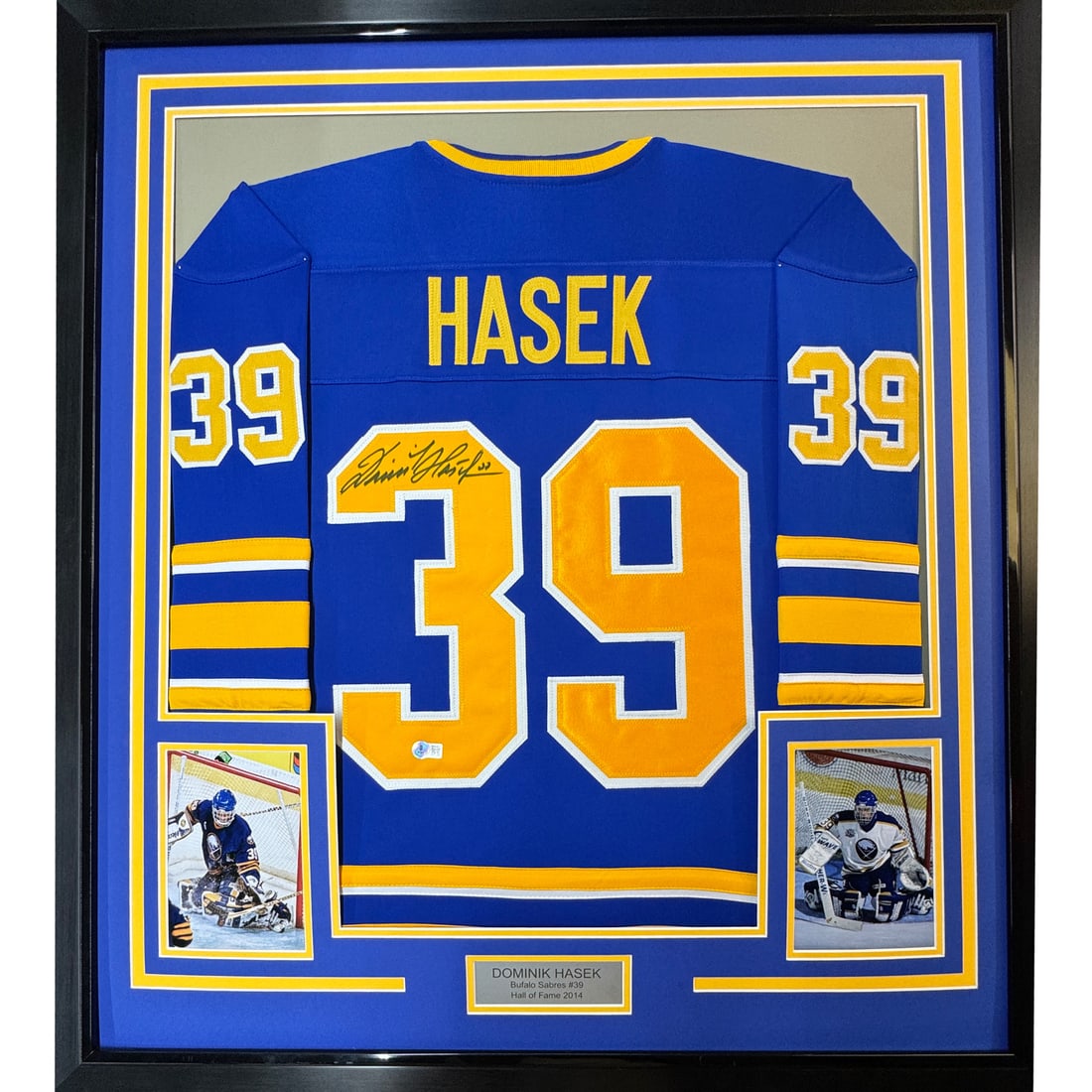 Framed Autographed Dominik Hasek Buffalo Sabres Jersey with BAS COA: Framed Autographed Dominik Hasek Buffalo Sabres Jersey with BAS COA Celebrate the legacy of hockey legend Dominik Hasek with this professionally framed and matted autographed Buffalo Sabres jersey. Th