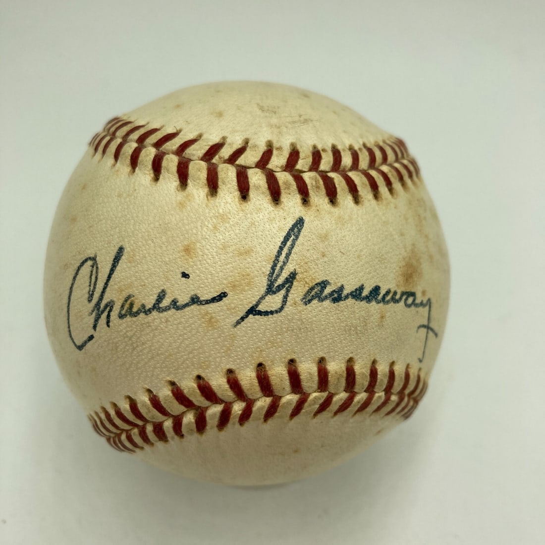 Charlie Gassaway Signed 1950's American League Baseball JSA Certified: Charlie Gassaway Signed 1950's American League Baseball JSA Certified This vintage 1950's American League Harridge baseball is signed by Charlie Gassaway and comes with a James Spence Authentication (