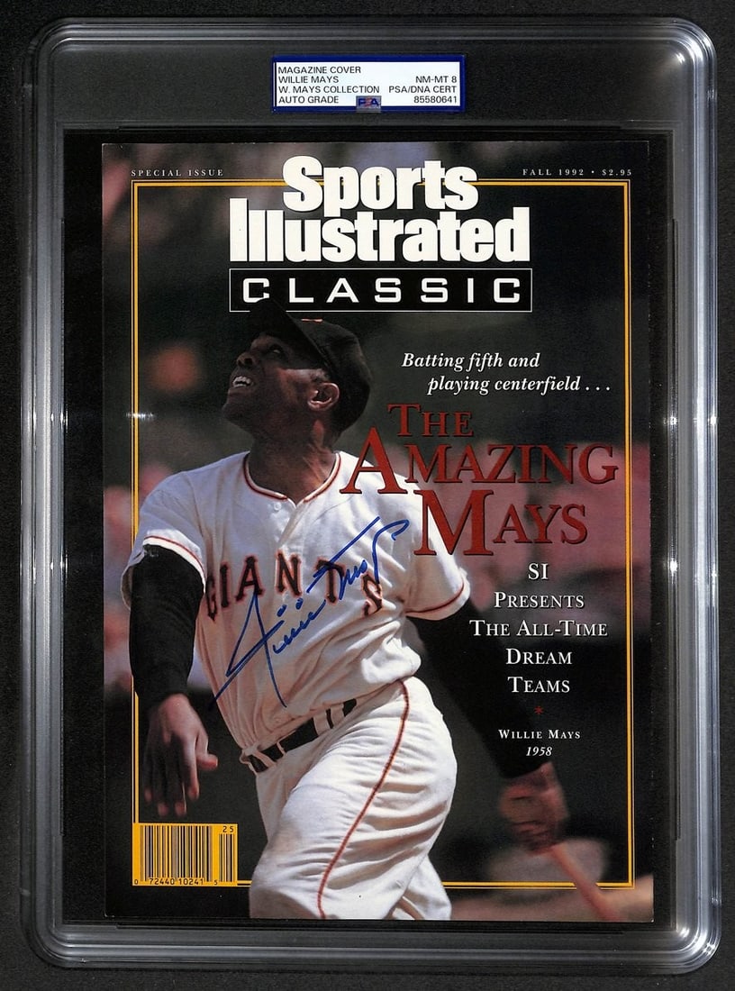 Willie Mays Autographed 1992 Sports Illustrated Cover PSA DNA Authenticated: Willie Mays Autographed 1992 Sports Illustrated Cover PSA DNA Authenticated This is an original Fall 1992 Sports Illustrated magazine cover featuring Hall of Famer Willie Mays of the San Francisco Gia