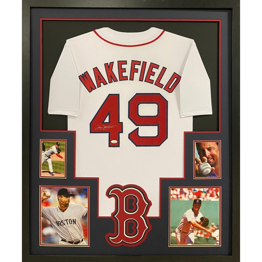 Tim Wakefield Autographed Framed Jersey Boston Red Sox JSA Certified: Tim Wakefield Autographed Framed Jersey Boston Red Sox JSA Certified This is an autographed Tim Wakefield framed jersey, showcasing the iconic Boston Red Sox design. The jersey is authenticated by JSA