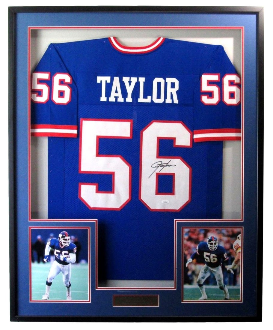 Framed New York Giants Jersey Signed by Lawrence Taylor with JSA Authentication (1 of 5)