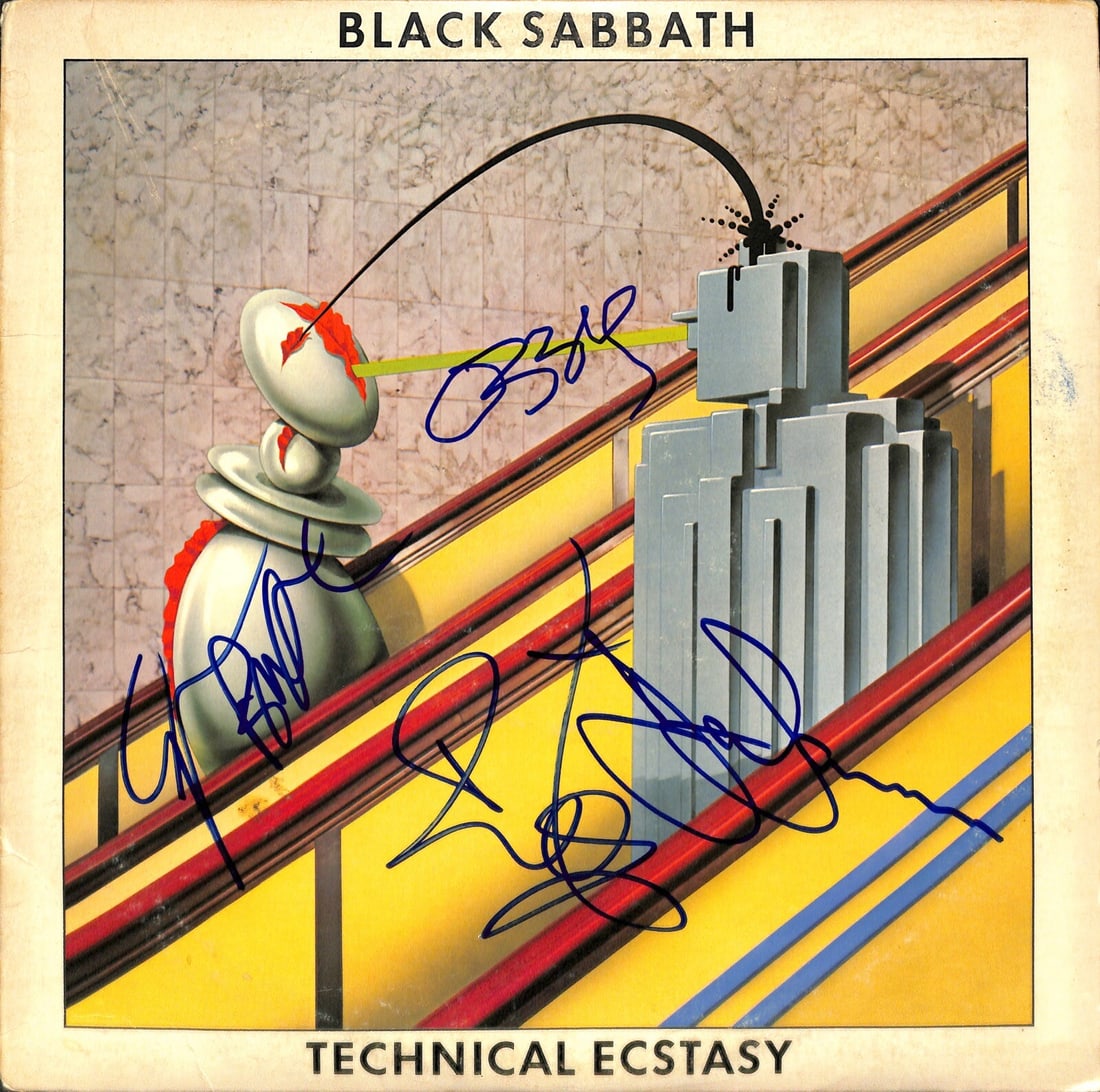 Autographed Black Sabbath Technical Ecstasy Ozzy Osbourne Beckett LOA: Autographed Black Sabbath Technical Ecstasy Ozzy Osbourne Beckett LOA This autographed piece features the original members of Black Sabbath, including Ozzy Osbourne, Tony Iommi, Geezer Butler, and Bil