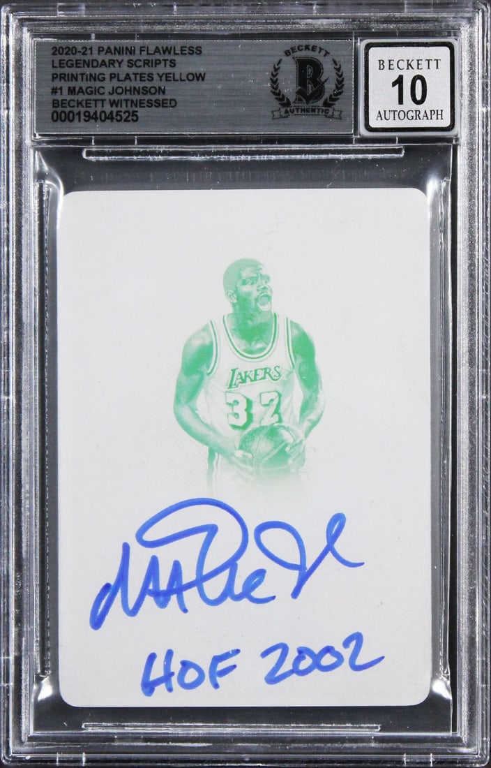 2020 Panini Flawless Legendary Scripts Yellow 1/1 Magic Johnson Signed Card BAS 10: 2020 Panini Flawless Legendary Scripts Yellow 1/1 Magic Johnson Signed Card BAS 10 This is a one-of-a-kind 2020 Panini Flawless Legendary Scripts Printing Plates Yellow #1 1/1 card, personally signed 