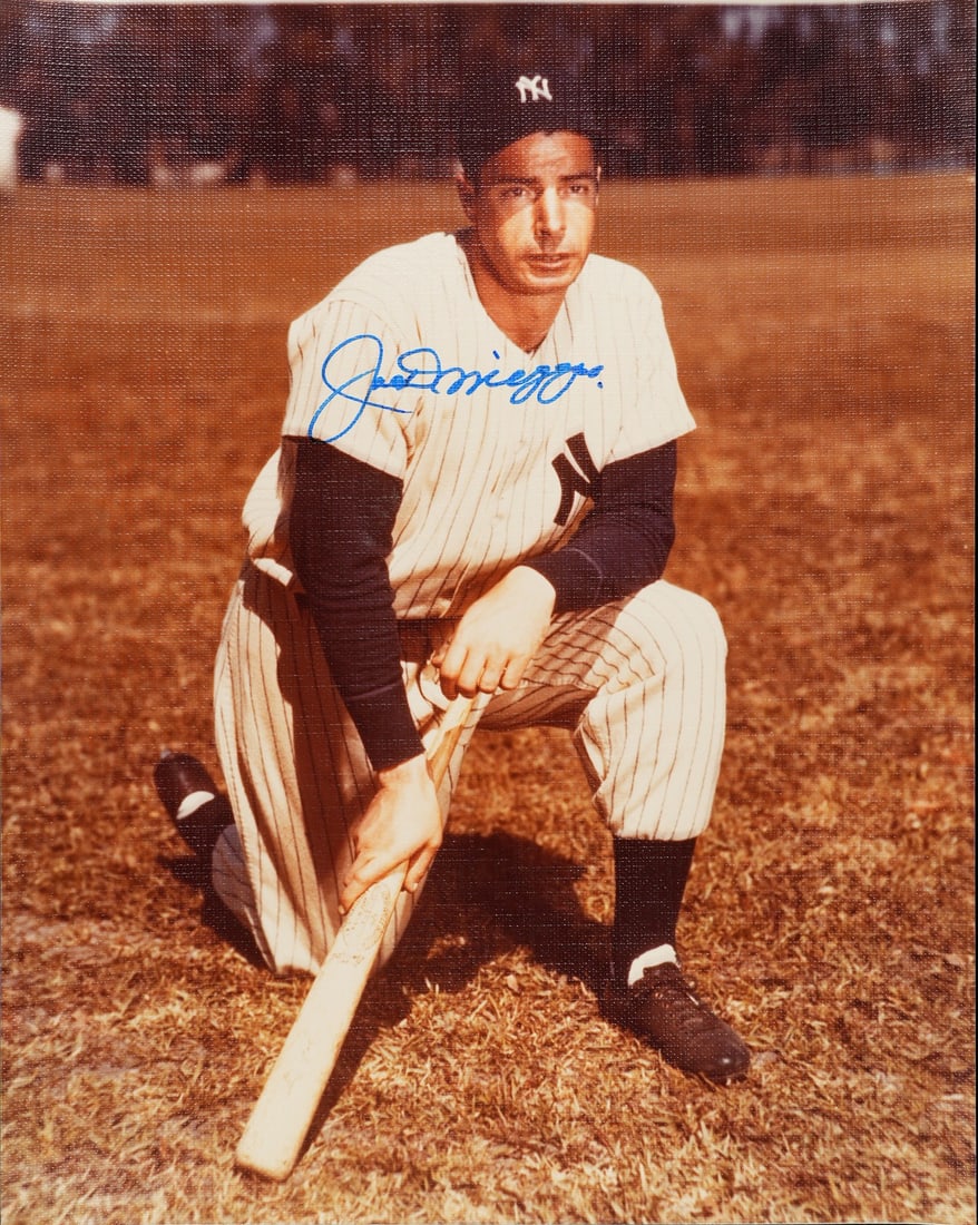 Joe DiMaggio Hall of Fame 11x14 Signed Canvas Photograph PSA DNA Authenticated: Joe DiMaggio Hall of Fame 11x14 Signed Canvas Photograph PSA DNA Authenticated This is an original 11x14 canvas photo signed by Hall of Famer Joe DiMaggio. The autographed photo has been authenticated