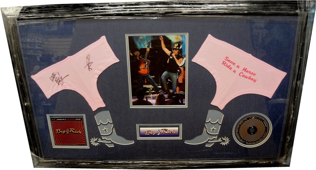 Big & Rich Hand Signed Panties Custom Framed 26x41 GAI Authenticated: Big & Rich Hand Signed Panties Custom Framed 26x41 GAI Authenticated This unique item features hand-signed panties by the dynamic duo Big & Rich, beautifully custom framed to a striking 26"x41". The a