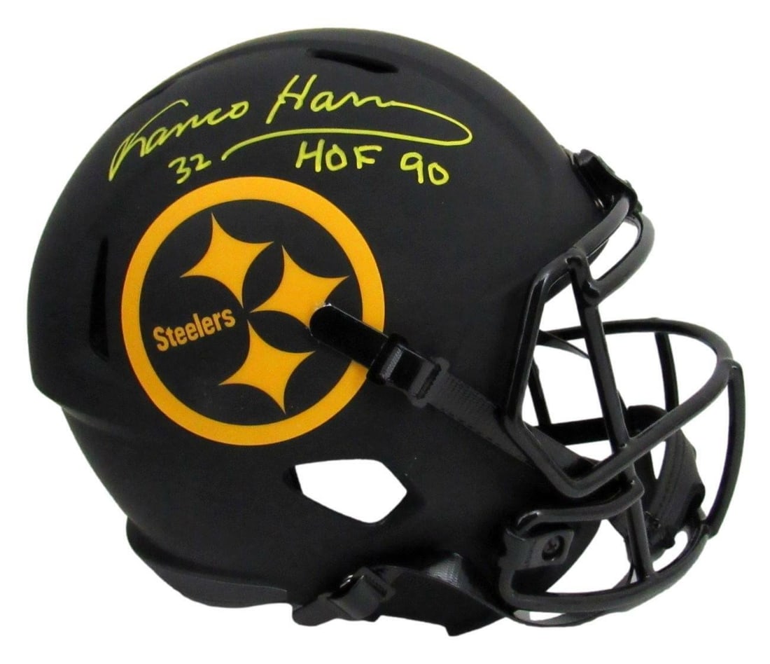 Franco Harris Signed HOF 90 Steelers Eclipse Replica Helmet BAS Authenticated: Franco Harris Signed HOF 90 Steelers Eclipse Replica Helmet BAS Authenticated This is a Franco Harris signed and inscribed "HOF 90" Pittsburgh Steelers full-size black eclipse replica football helmet.